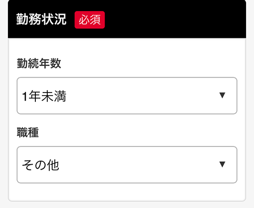 ヤフーカードの申し込みで入力する勤務年数と職種