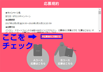 「応募規約に同意する」ここをチェック